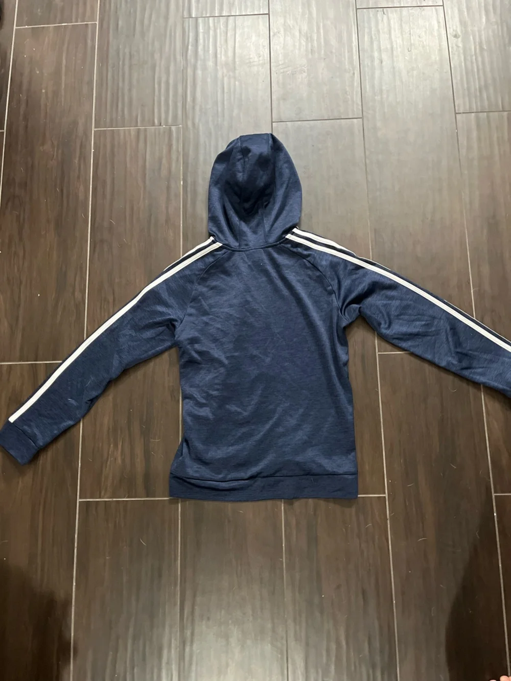 adidas Navy Blue Kids Hooded Zip Jacket with White Stripes